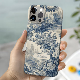 ヴィンテージ フラワー シック ブルー トワル ドゥ ジュイ モノグラム Case-Mate iPhone 14ケース