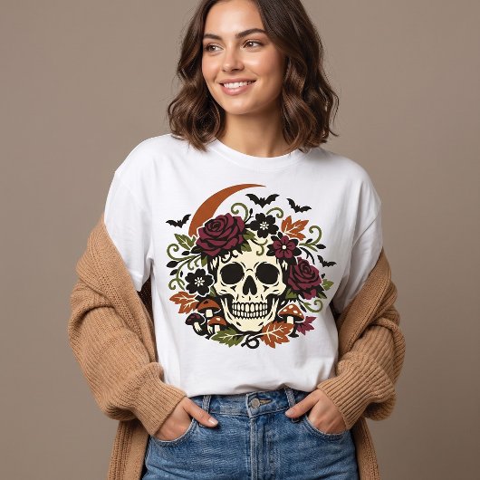 ヴィンテージ フラワー スカル ハロウィン Tシャツ