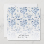 ヴィンテージ フラワー スクエア ブルー ホワイト ベビー ガール シャワー 招待状 (裏面)