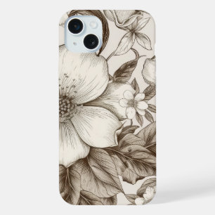 ヴィンテージ フラワー セピア柄 (14) iPhone 15 PLUSケース