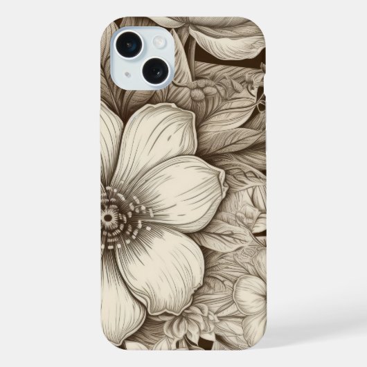 ヴィンテージ フラワー セピア柄 (4) iPhoneケース (裏面)