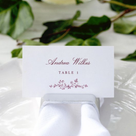 ヴィンテージ フラワー ダークワイン レッド 結婚式 エスコート カード