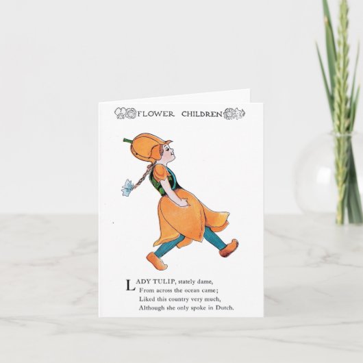 ヴィンテージ フラワー チルドレン チューリップ 折りたたみ ノート カード (正面)