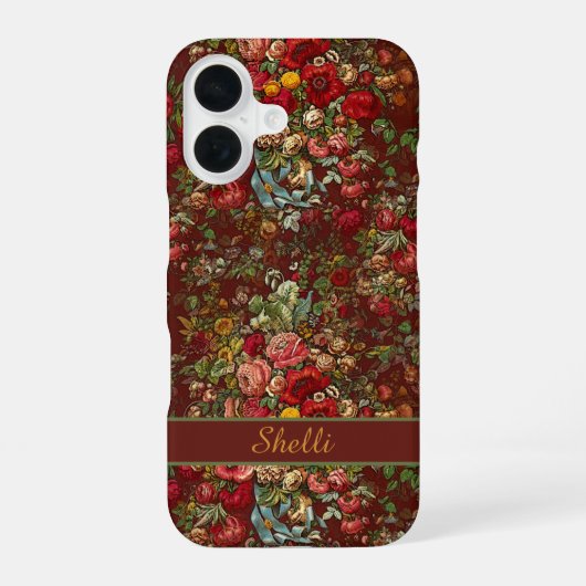 ヴィンテージ フラワー チンツ柄 名前入り iPhone 16ケース (裏面)
