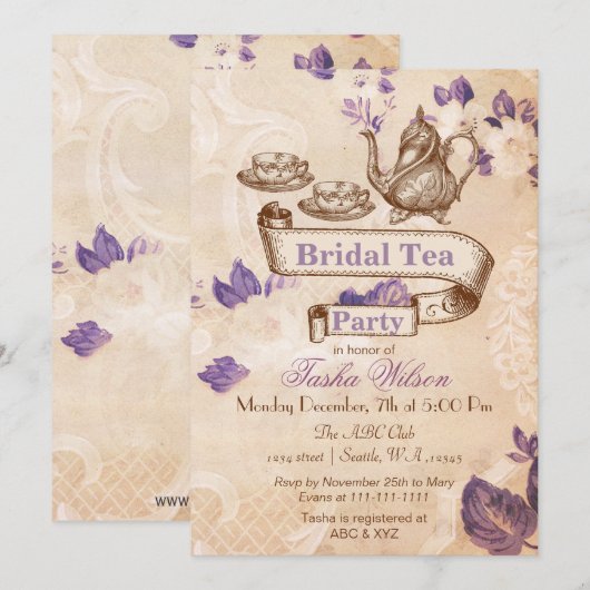 ヴィンテージ フラワー ティーパーティー ブライダルシャワーの招待状 招待状 (正面/裏面)