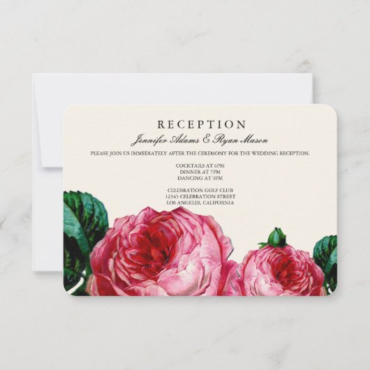 ヴィンテージ フラワー デコパージュ ウェディング レセプション カード (正面)