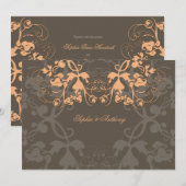 ヴィンテージ フラワー デザイン ピンクのウェディング 招待状 (正面/裏面)