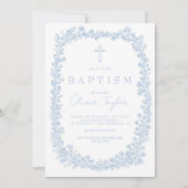 ヴィンテージ フラワー トワール ライトブルー 洗礼 招待状 (正面)