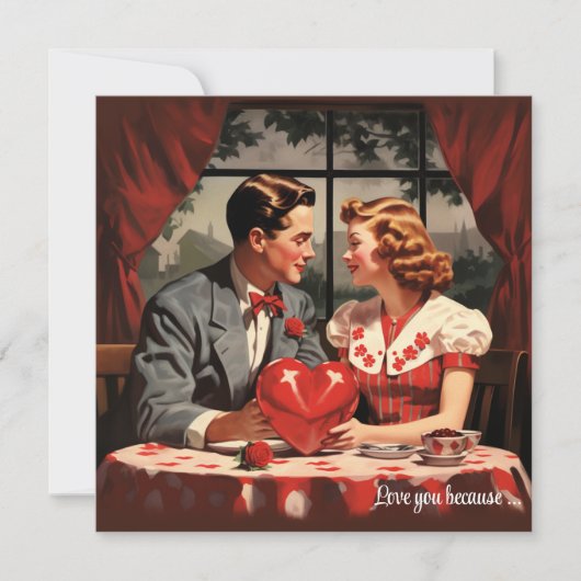 ヴィンテージ フラワー ハート バレンタイン ポストカード (正面)