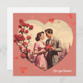 ヴィンテージ フラワー ハート バレンタイン ポストカード (正面/裏面)