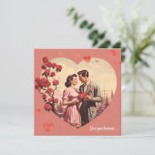 ヴィンテージ フラワー ハート バレンタイン ポストカード (スタンド正面)