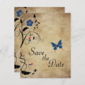 ヴィンテージ フラワー バタフライ ウェディング セーブ・ザ・デート 招待状 (正面/裏面)