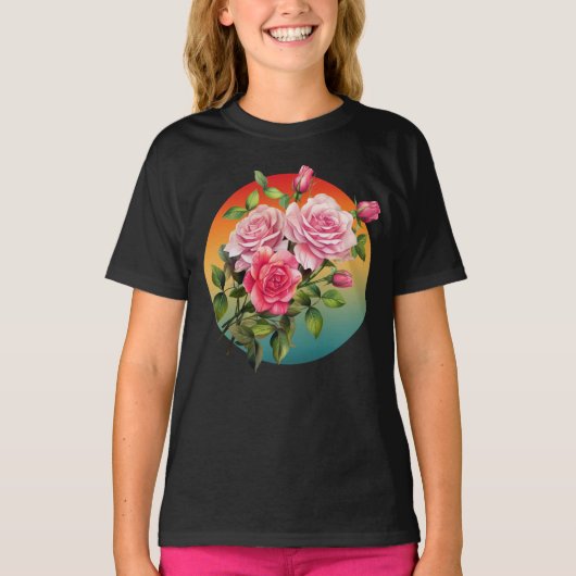 ヴィンテージ フラワー バラ 花束 Tシャツ (正面)