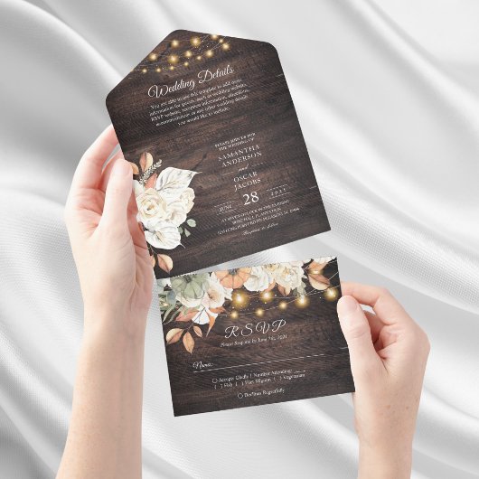 ヴィンテージ フラワー & パンプキン オータム オールインワン招待状