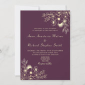 ヴィンテージ フラワー パープル ウェディング インビテーション (正面)