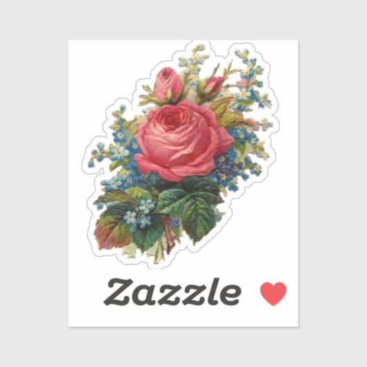 ヴィンテージ フラワー ピンクとブルーのバラ 花のイラスト シール (シート)