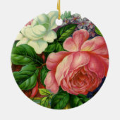 ヴィンテージ フラワー ピンクのバラ、花瓶の花 セラミックオーナメント (裏面)