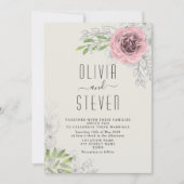 ヴィンテージ フラワー ピンク ウェディング インビテーション (正面)