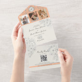 ヴィンテージ フラワー ピンク フォト ウェディング オールインワン招待状 (貼ってはがせる)