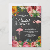 ヴィンテージ フラワー フラミンゴ ブライダル シャワー 招待状 (正面)