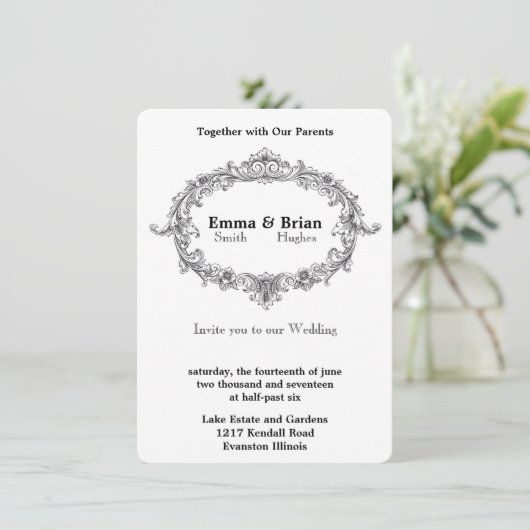 ヴィンテージ フラワー フレーム ウェディング 招待状 (スタンド正面)