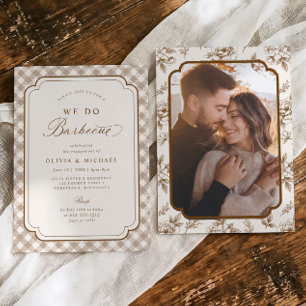 ヴィンテージ フラワー ブラウン BBQ フォト 婚約パーティー 招待状