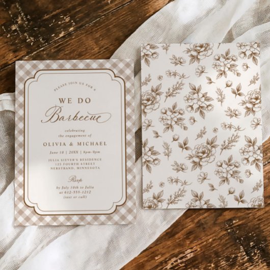 ヴィンテージ フラワー ブラウン We Do BBQ 婚約パーティー 招待状