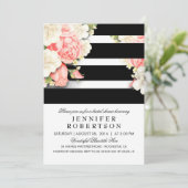 ヴィンテージ フラワー ブラック ホワイト ストライプ  ブライダル シャワー 招待状 (スタンド正面)