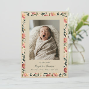 ヴィンテージ フラワー ブルッシュ 新生児 写真 赤ちゃん 誕生 案内状