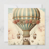 ヴィンテージ フラワー ブルー ストライプ  熱気球 (正面)