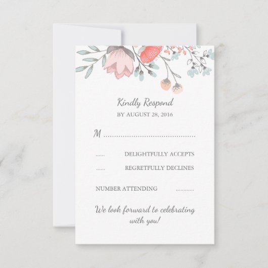 ヴィンテージ フラワー ブーケ ウェディング RSVP カード (正面)