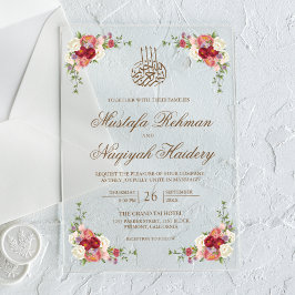 ヴィンテージ フラワー ブーケ ボーダー イスラム教徒の結婚式 アクリル招待状