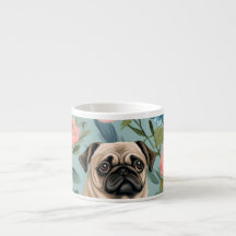 ヴィンテージ フラワー プグ パターン かわいい 植物 犬