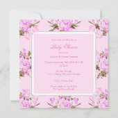 ヴィンテージ フラワー ベイビー シャワー ガール ピンク ベア エスニック 招待状 (裏面)