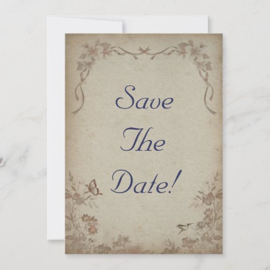 ヴィンテージ フラワー ベージュ Save The Date 招待状 (正面)