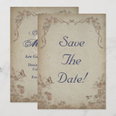 ヴィンテージ フラワー ベージュ Save The Date 招待状 (正面/裏面)