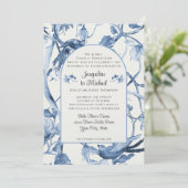 ヴィンテージ フラワー ホワイトとブルー シノワズリー ウェディング 招待状 (スタンド正面)