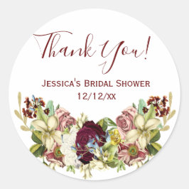 ヴィンテージ フラワー ボタニカル バーガンディ ピンク サンクス ラウンドシール