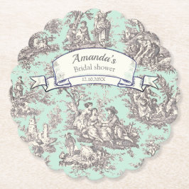 ヴィンテージ フラワー ミントグレー トワール ド ジュー ペーパーコースター