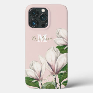 ヴィンテージ フラワー モクレン ピンク モノグラム 名前 iPhone 13 PROケース