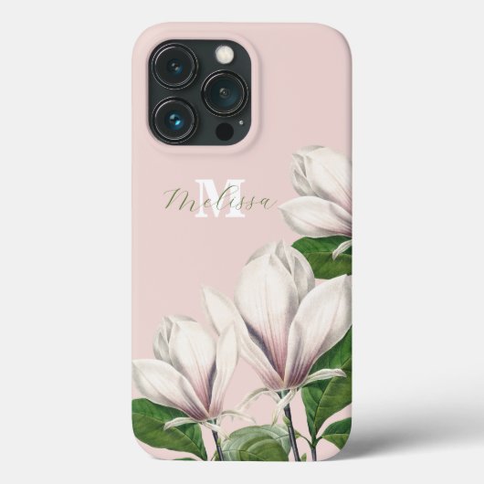 ヴィンテージ フラワー モクレン ピンク モノグラム 名前 Case-Mate iPhoneケース (裏面)
