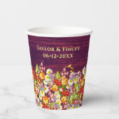 ヴィンテージ フラワー ラスティック プリムローズ バーガンディー ウェディング 紙コップ (正面)