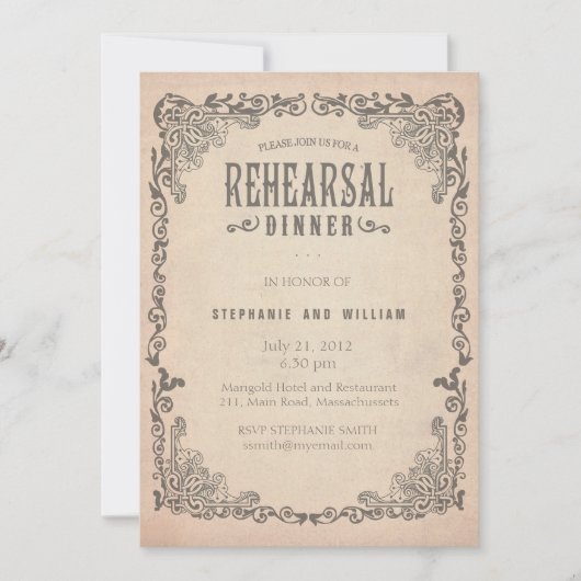 ヴィンテージ フラワー リハーサル ディナー カード (正面)