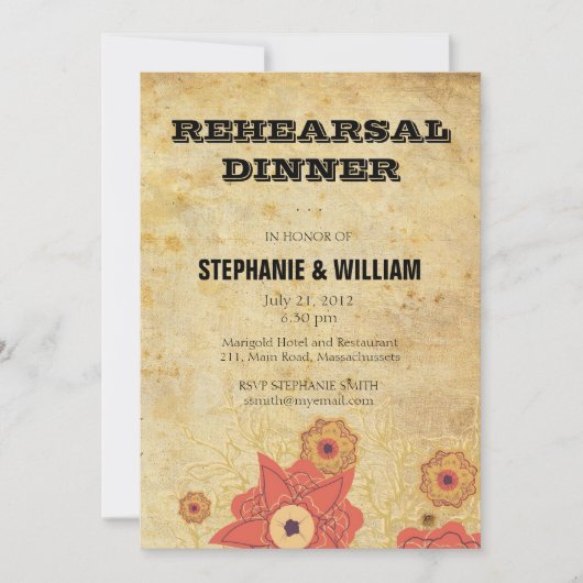 ヴィンテージ フラワー リハーサル ディナー カード (正面)