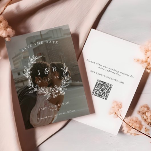 ヴィンテージ フラワー リース モノグラム フォト セーブザデート