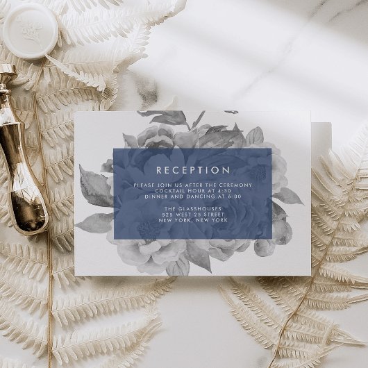 ヴィンテージ フラワー レセプション カード | ネイビー