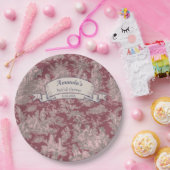 ヴィンテージ フラワー レッド ピンク トワール ド ジュイ シャワー ペーパープレート (パーティー)