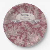 ヴィンテージ フラワー レッド ピンク トワール ド ジュイ シャワー ペーパープレート (正面)