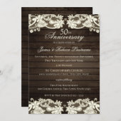ヴィンテージ フラワー レース ラスティック 50周年 招待状 (正面/裏面)