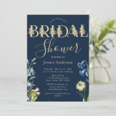 ヴィンテージ フラワー ロイヤルブルーとゴールドのブライダルシャワー 招待状 (スタンド正面)